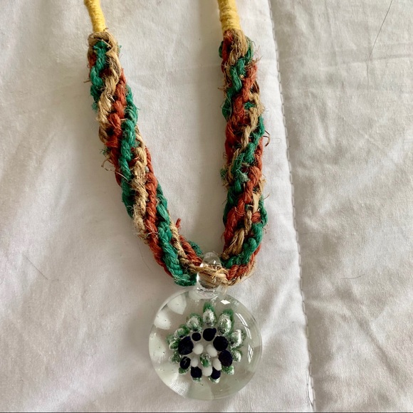 Handmade Hemp and Blown Glass Statement Necklace - Picture 2 of 8